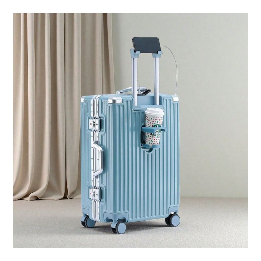 Aluminum Frame Carry On Luggage - 20/24 Zoll Aluminium-Rahmen-Kofferset mit Getränkehalter, Ladefunktion,