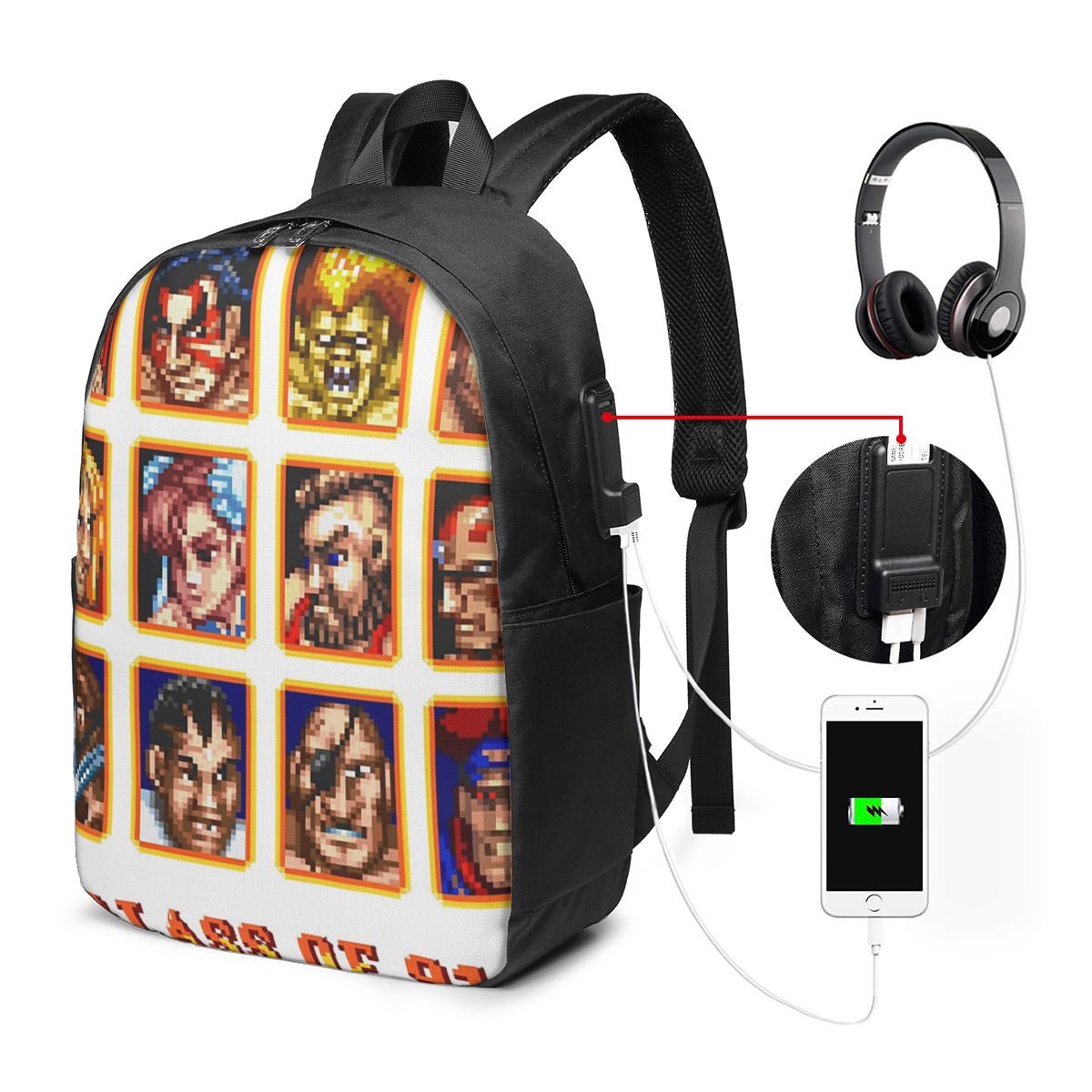 Travel Bags - Defeated Portraits Super Street Fighter Rucksack,